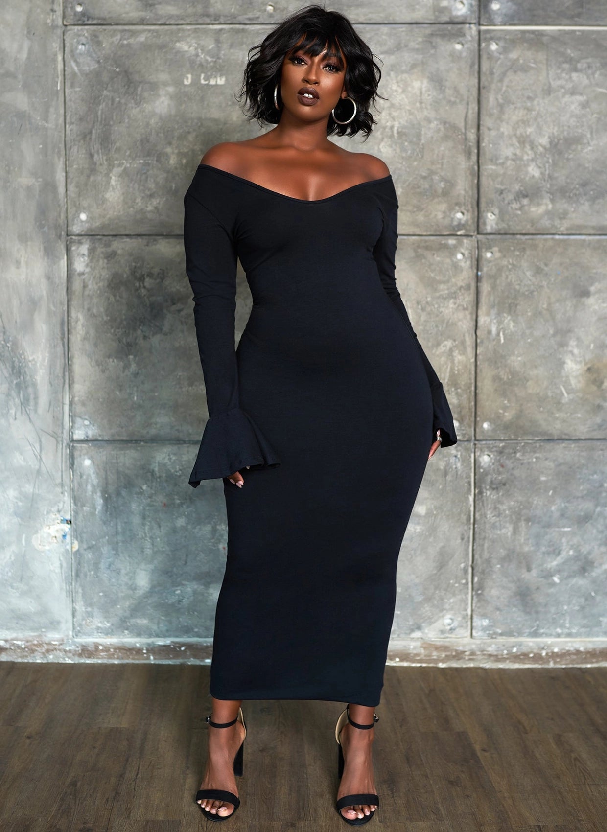 Bell Sleeve Off Shoulder Bodycon Dress (Plus Sizes Available)