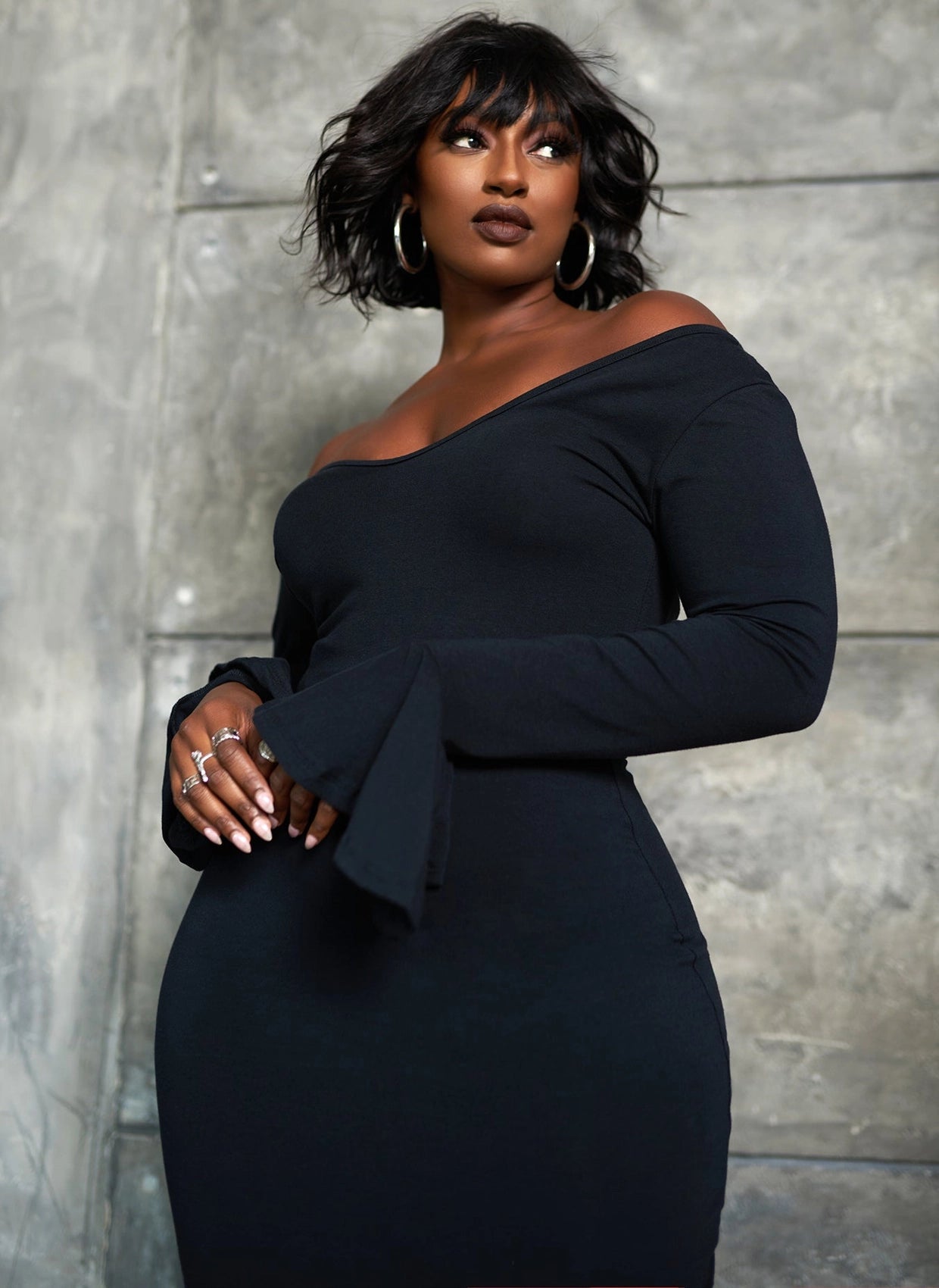 Bell Sleeve Off Shoulder Bodycon Dress (Plus Sizes Available)