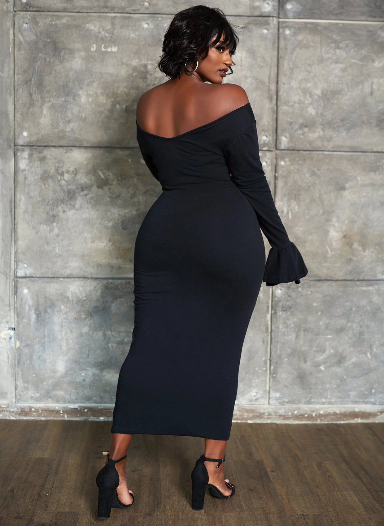 Bell Sleeve Off Shoulder Bodycon Dress (Plus Sizes Available)