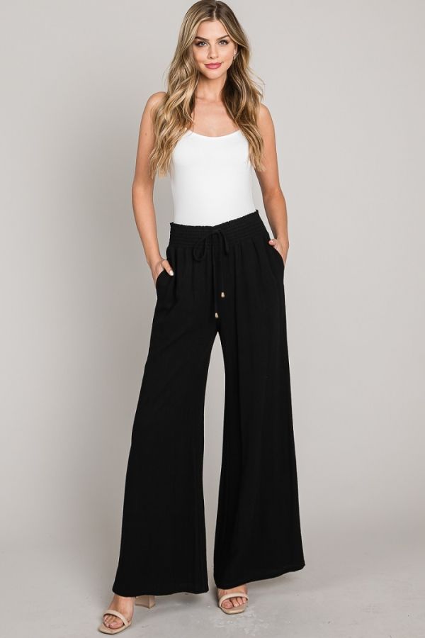 Linen-Blend Wide Leg Pants