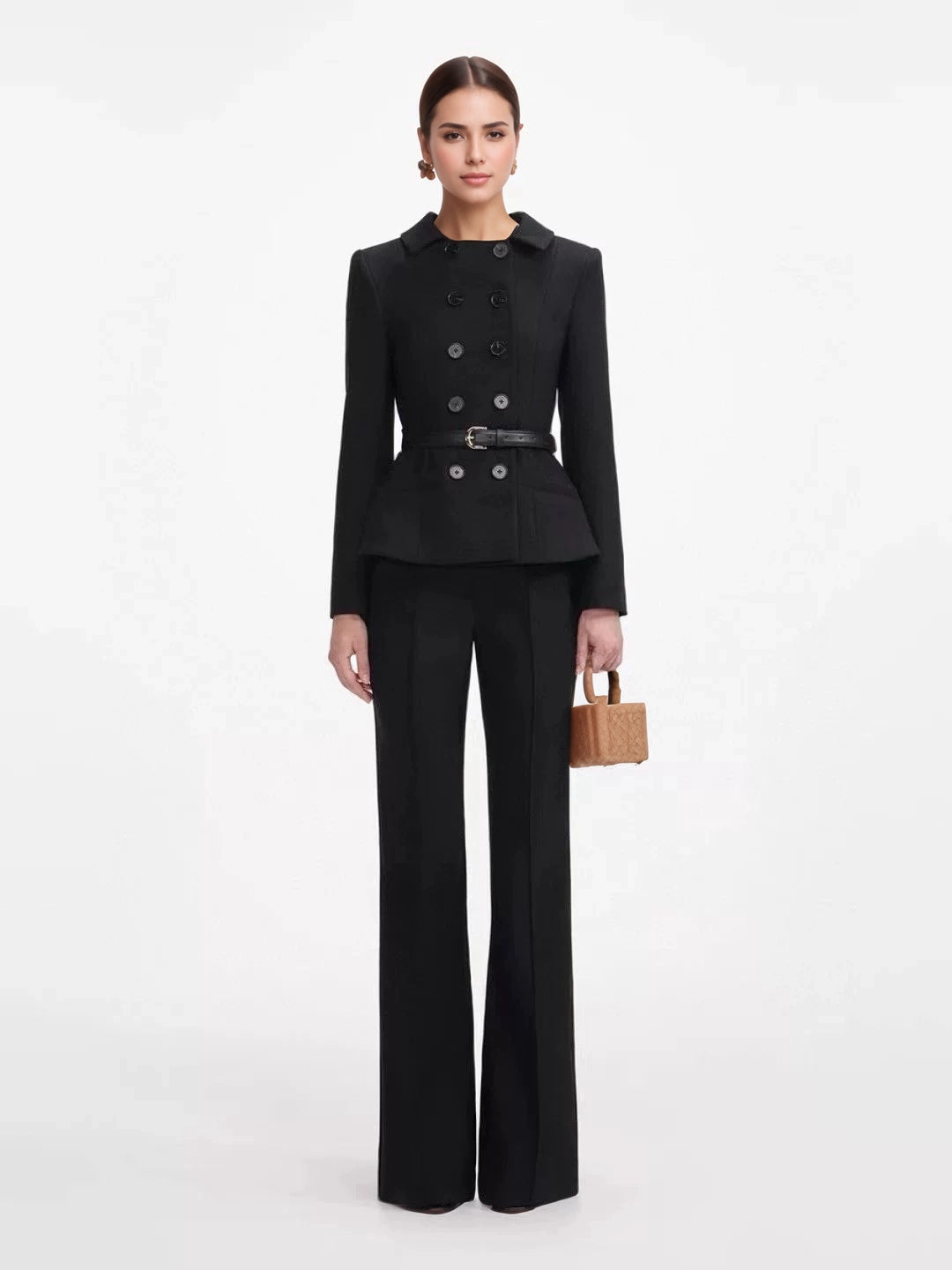 Wool Blend Double-breasted Blazer Pantsuit