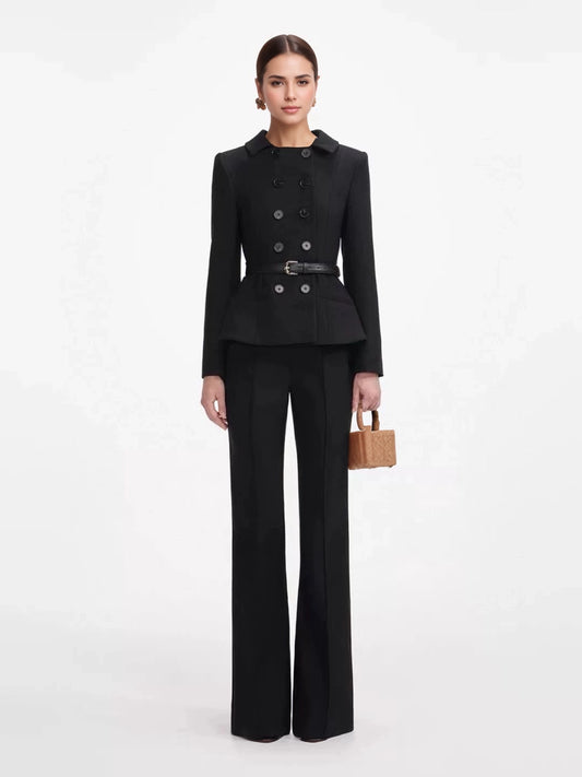 Wool Blend Double-breasted Blazer Pantsuit
