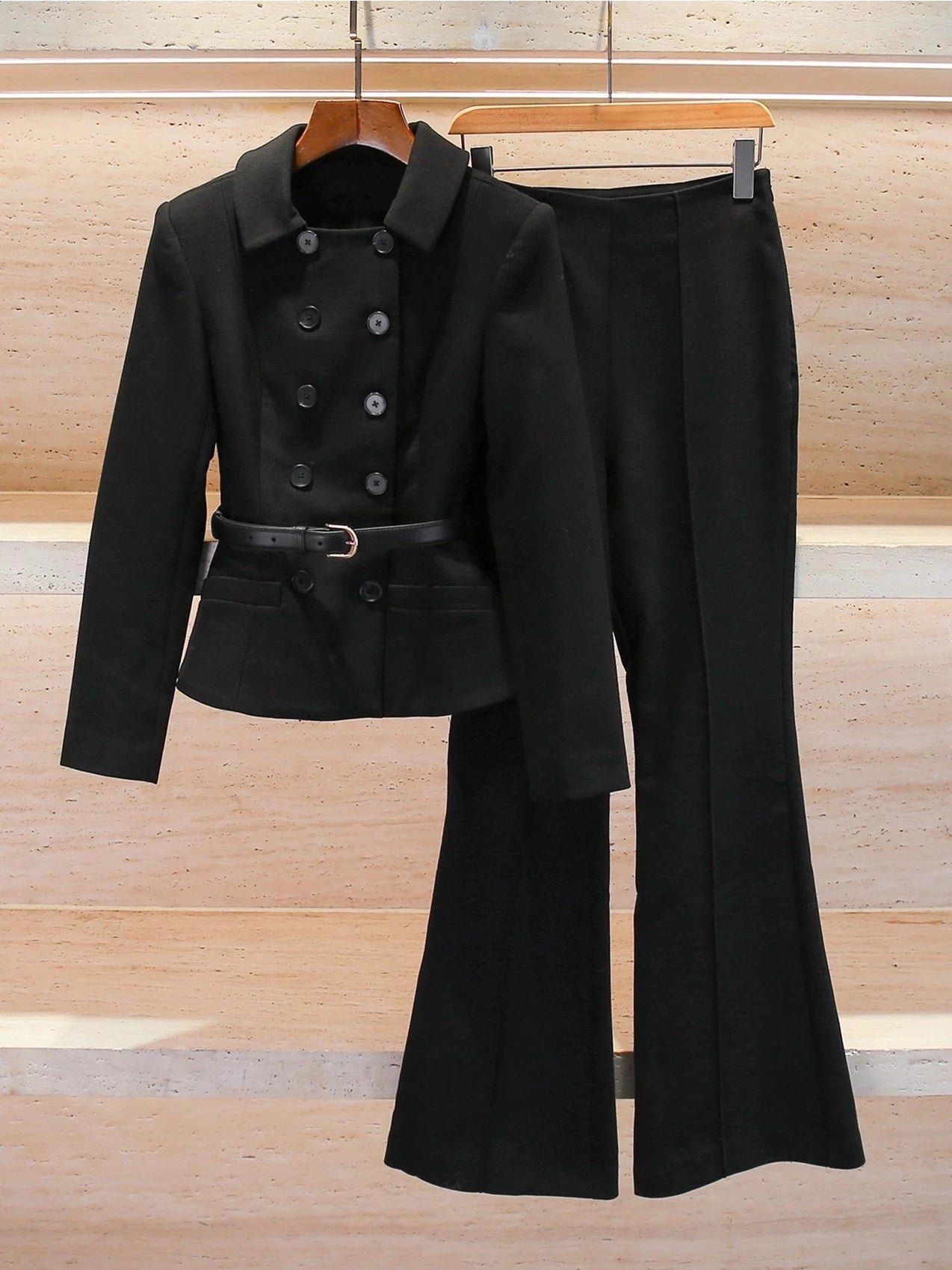 Wool Blend Double-breasted Blazer Pantsuit