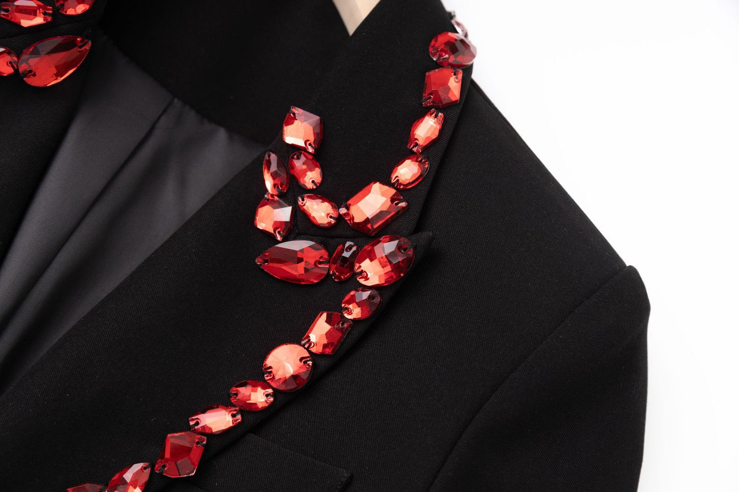 Slim Fit Black Suit Jacket w/Red Handsewn Jewels