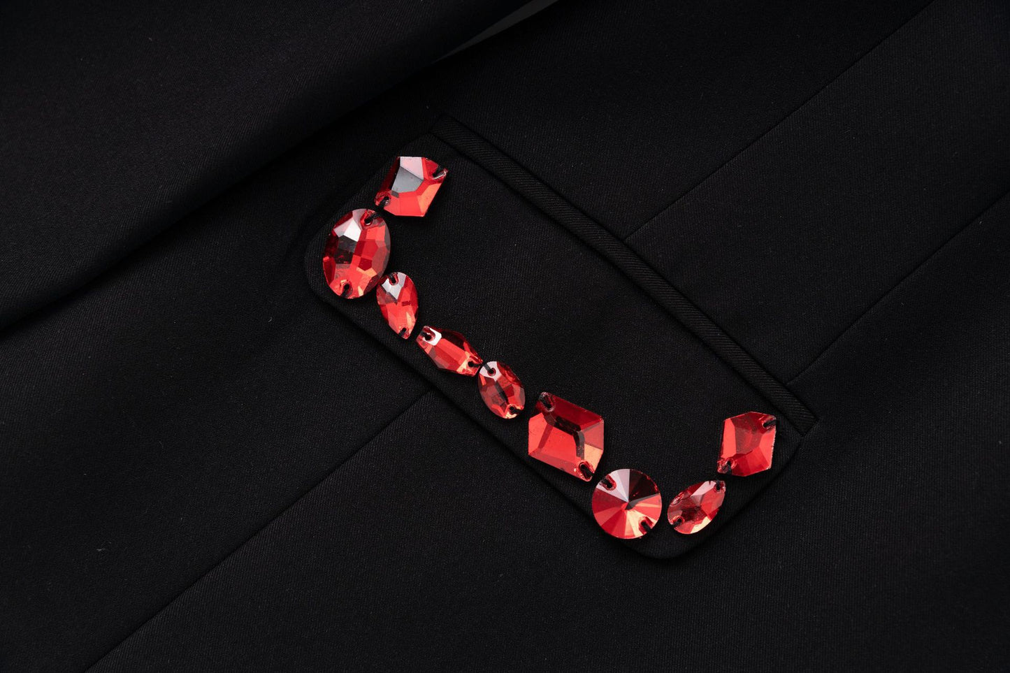 Slim Fit Black Suit Jacket w/Red Handsewn Jewels