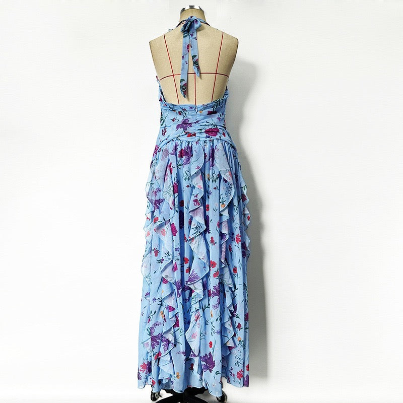 Floral Ruffle Dress (Blue)