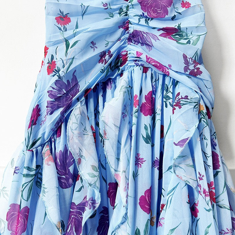 Floral Ruffle Dress (Blue)