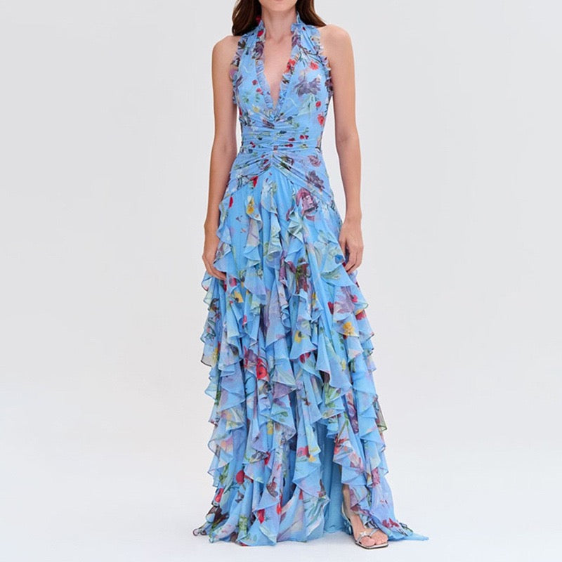 Floral Ruffle Dress (Blue)