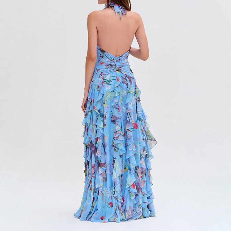 Floral Ruffle Dress (Blue)
