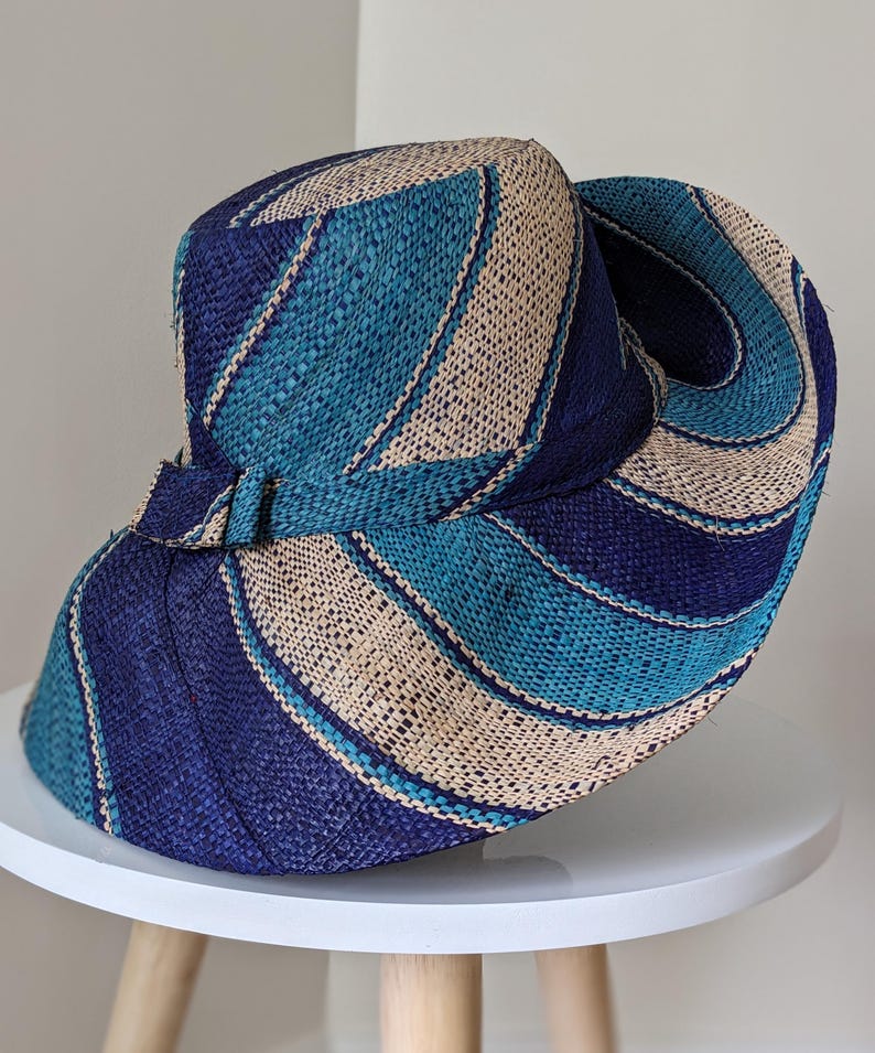Raffia Straw Lightweight Sun Hat - Blue