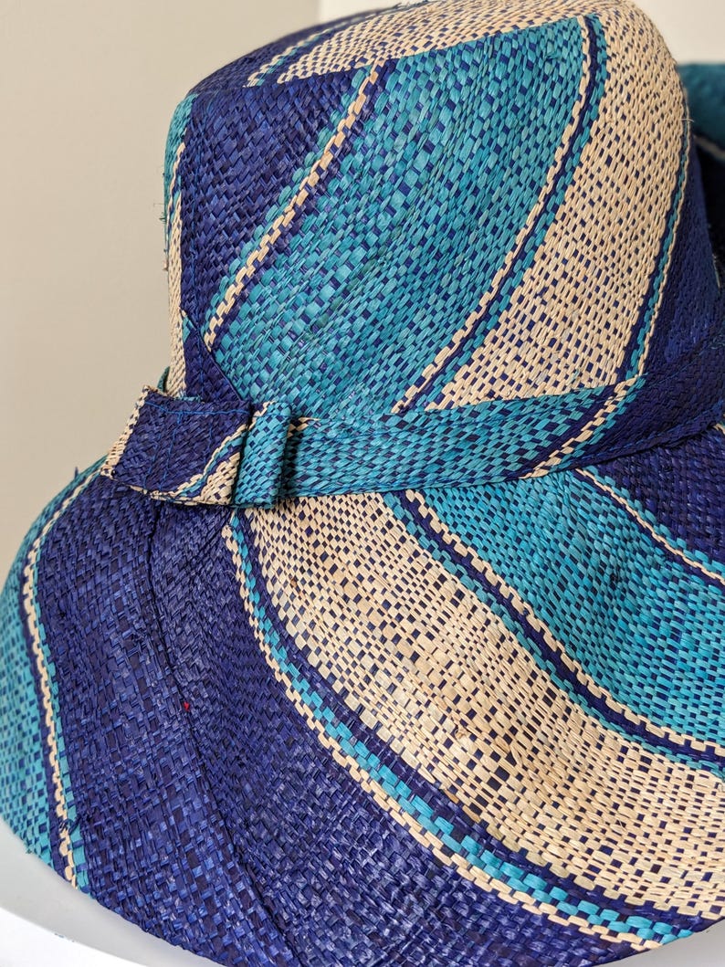 Raffia Straw Lightweight Sun Hat - Blue