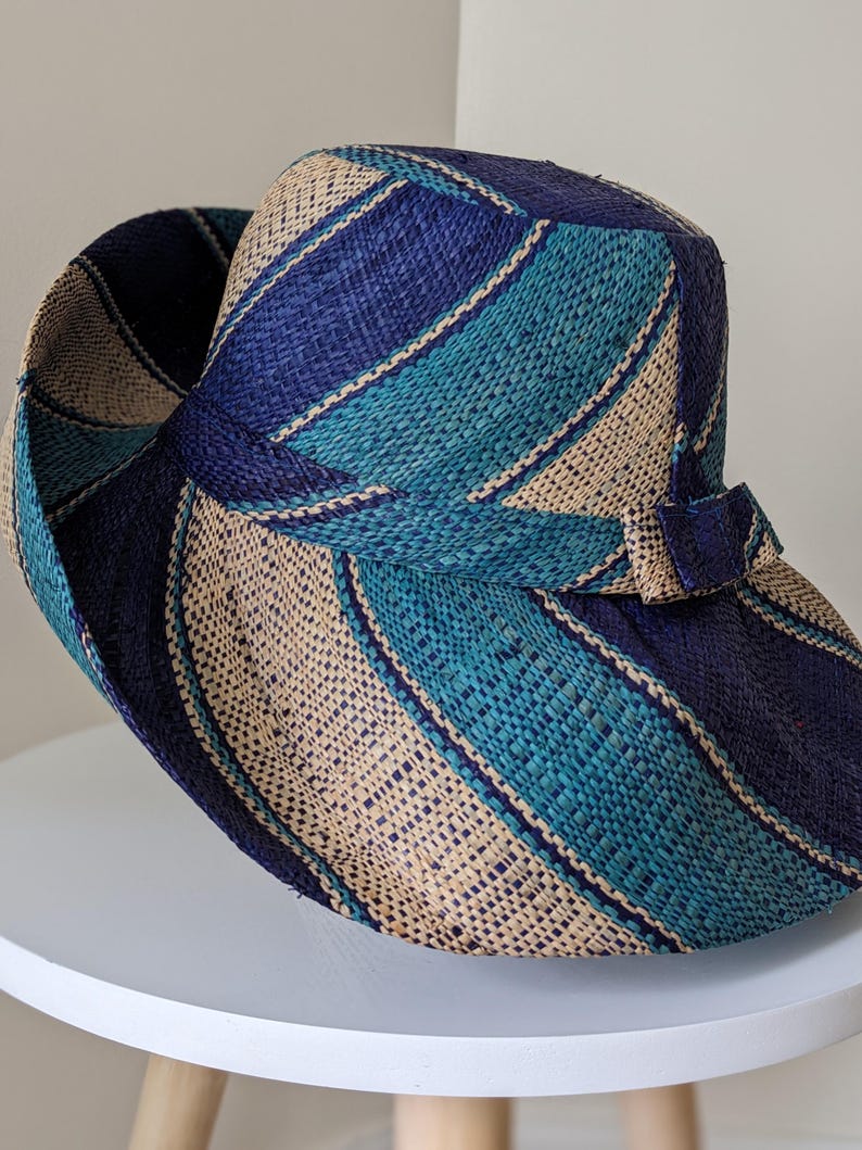 Raffia Straw Lightweight Sun Hat - Blue