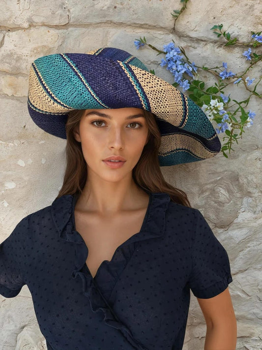 Raffia Straw Lightweight Sun Hat - Blue