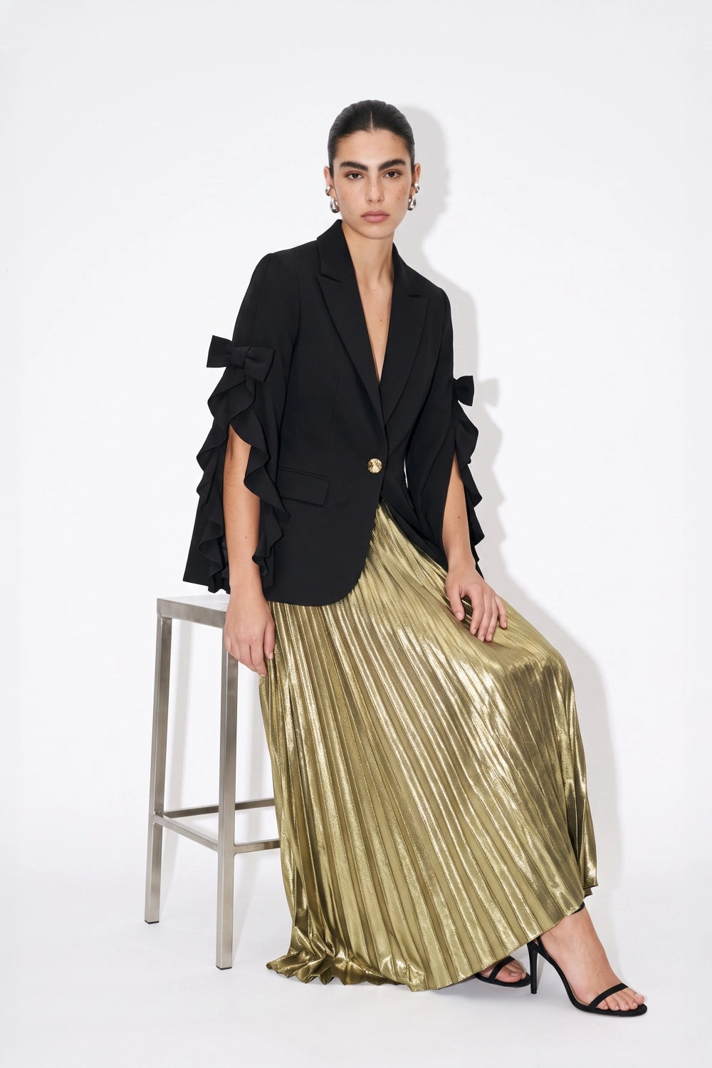 Bow Ruffle Sleeve Tailored Jacket
