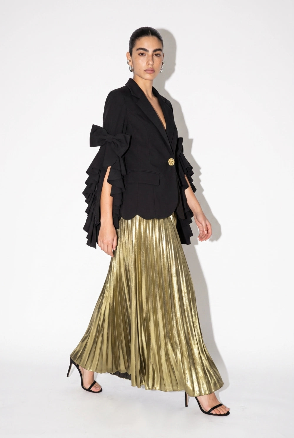 Bow Ruffle Sleeve Tailored Jacket