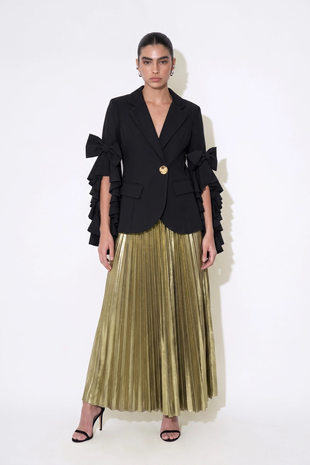 Bow Ruffle Sleeve Tailored Jacket