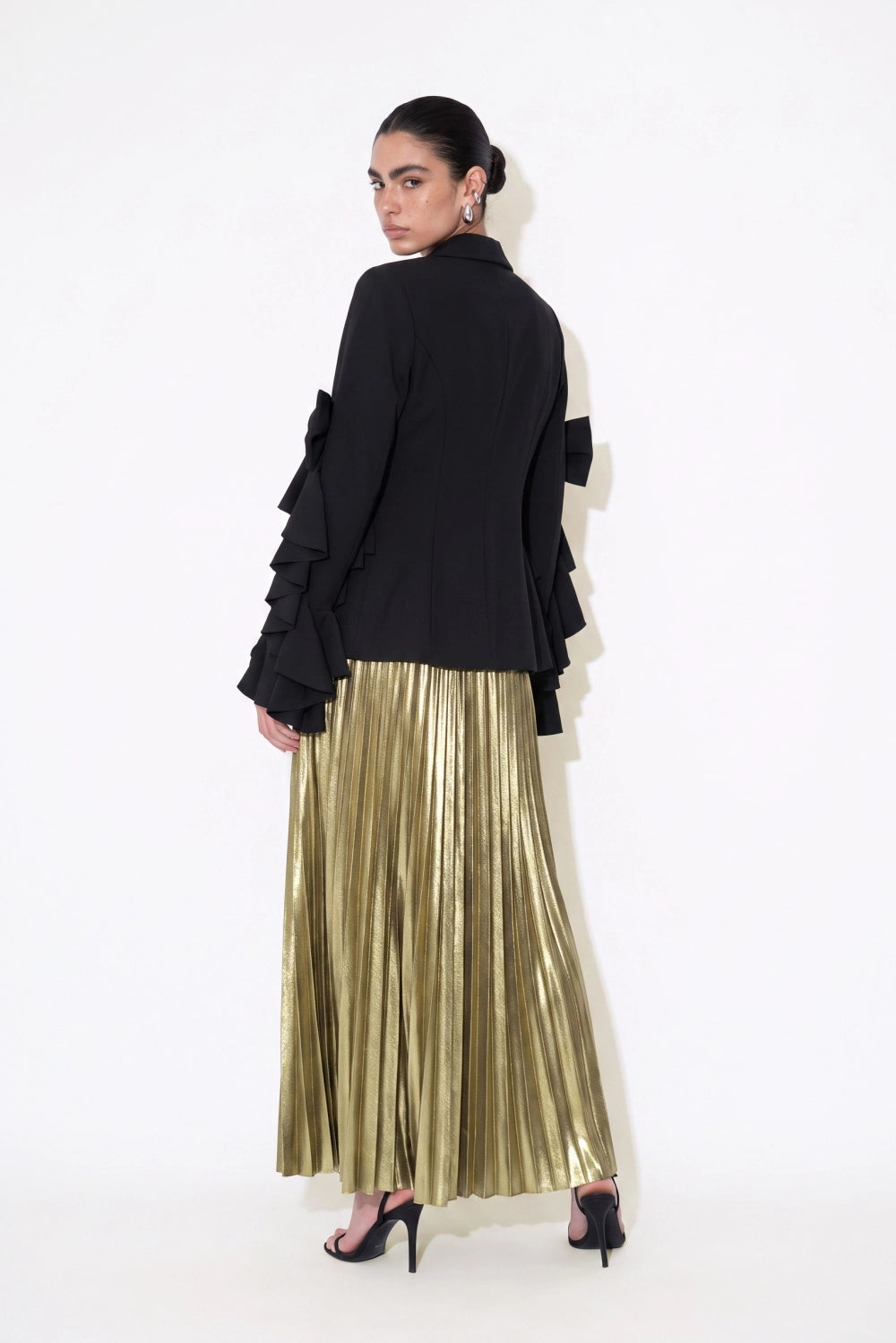 Bow Ruffle Sleeve Tailored Jacket