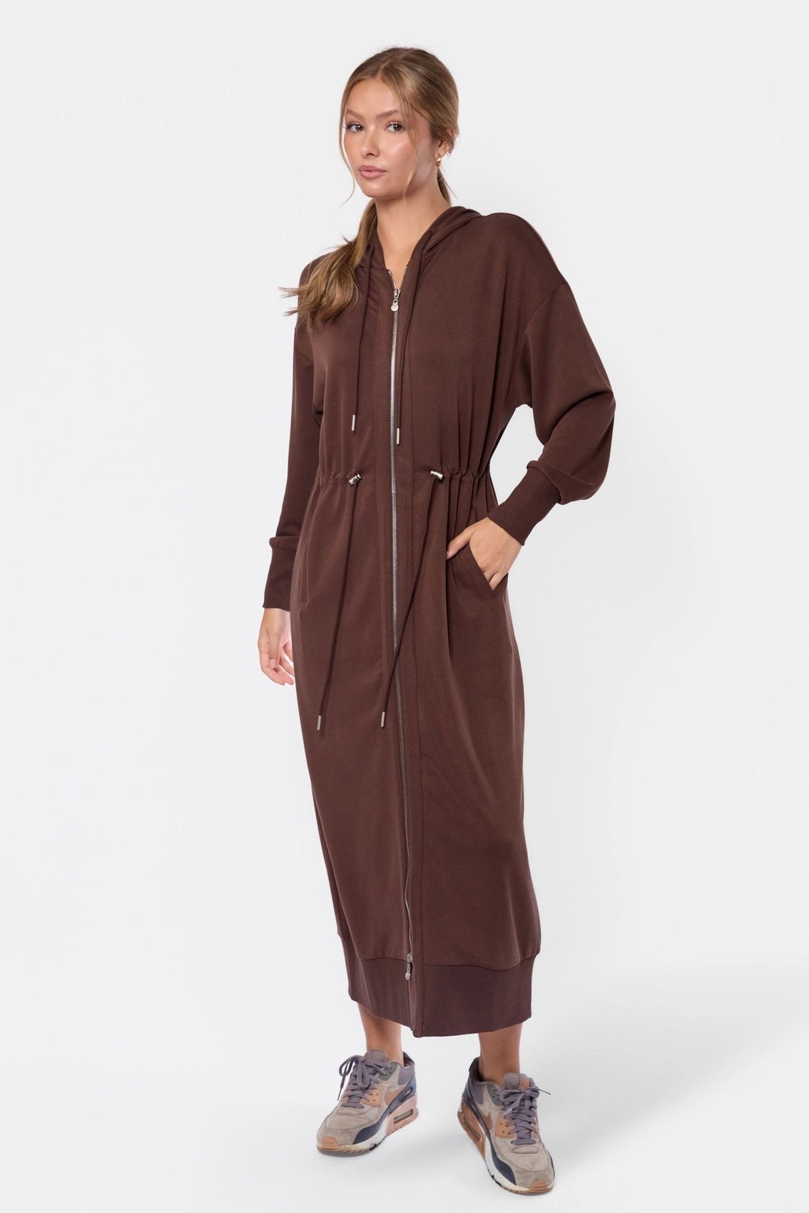 Mina Hoodie Dress (50") Brown