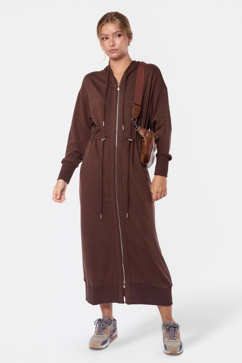 Mina Hoodie Dress (50") Brown