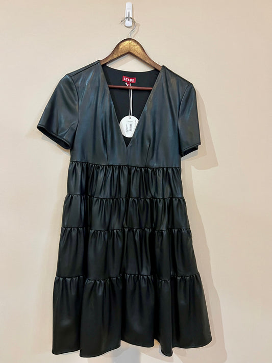 Staud Mini Cocoon Vegan Leather Dress (Black)