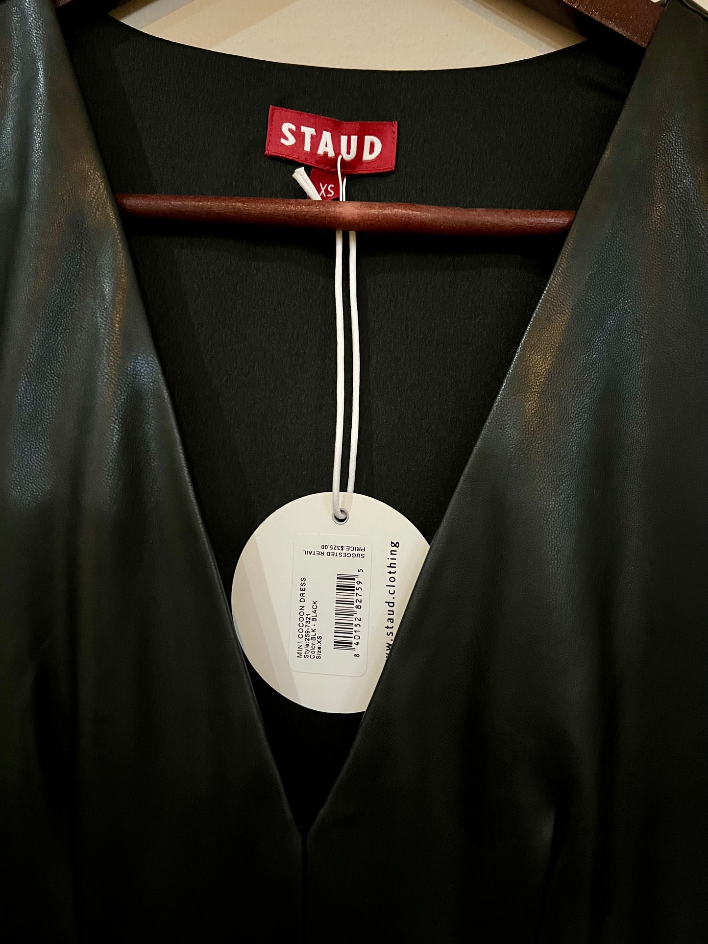 Staud Mini Cocoon Vegan Leather Dress (Black)