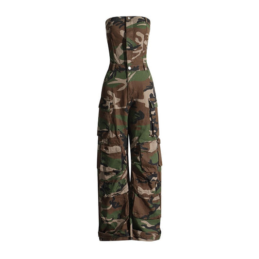 Camouflage Strapless Wide-Leg Jumpsuit