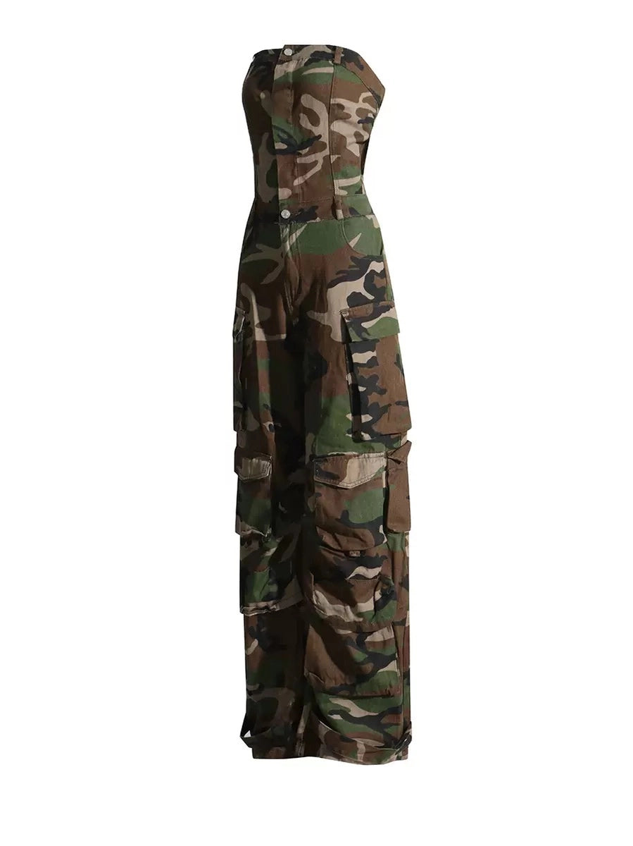 Camouflage Strapless Wide-Leg Jumpsuit