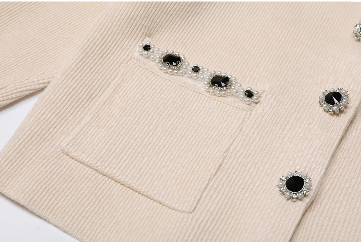 Beaded Knit Cardigan and Skirt Set (2 Colors)