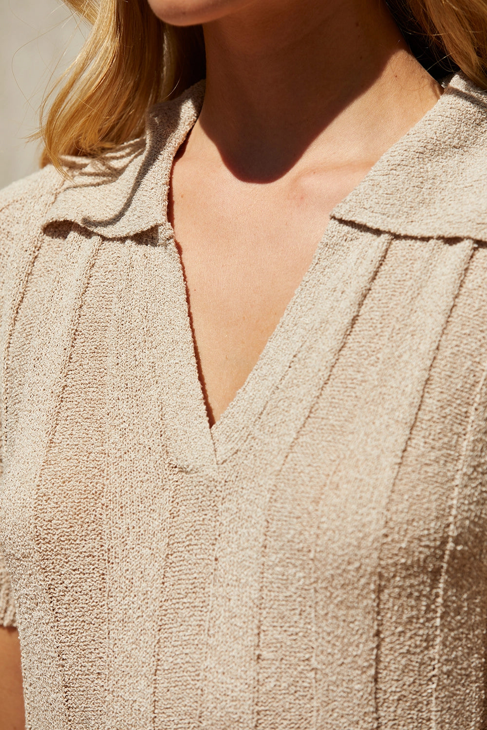 Ribbed Sweater Knit Polo Dress