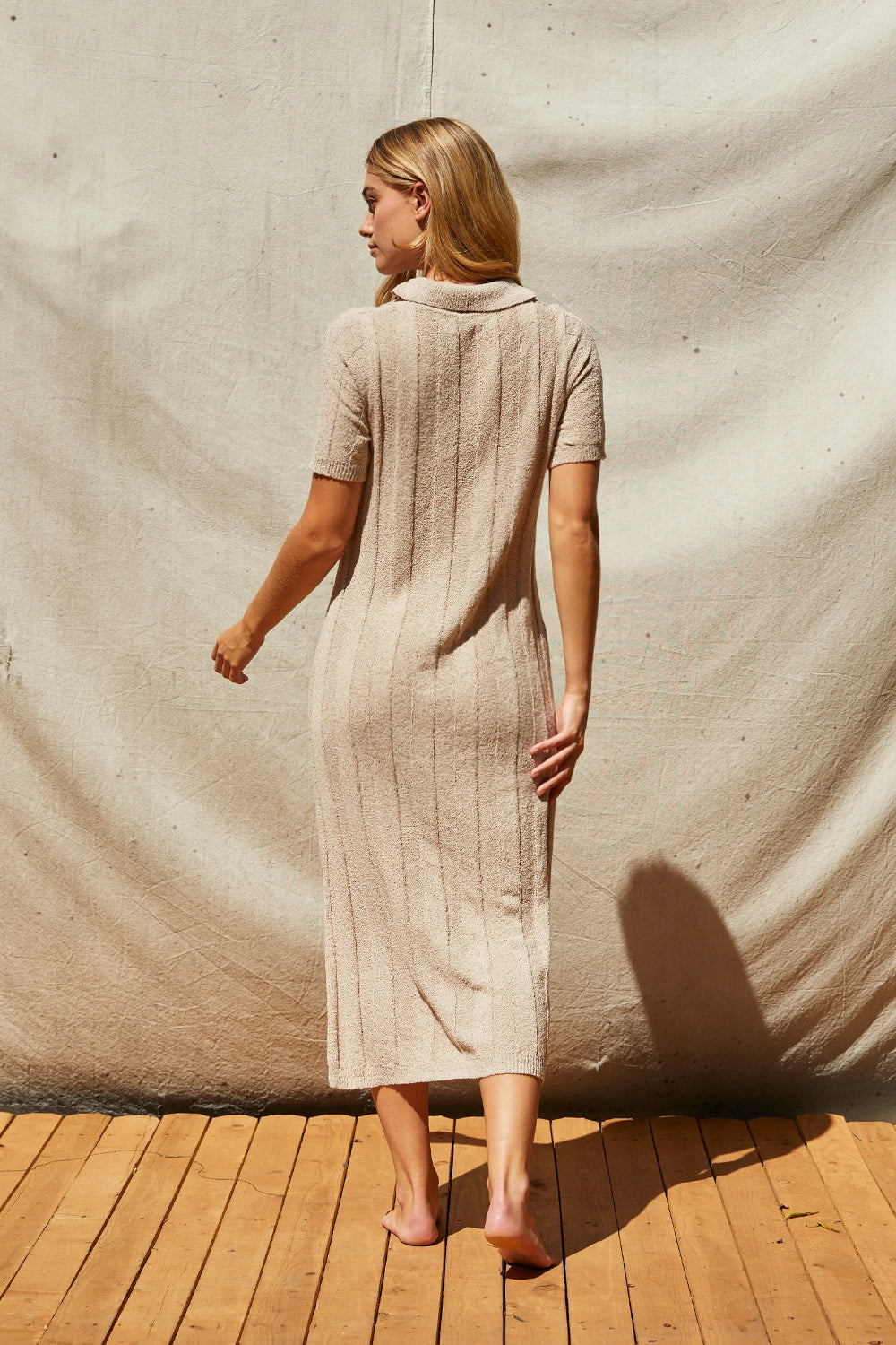 Ribbed Sweater Knit Polo Dress