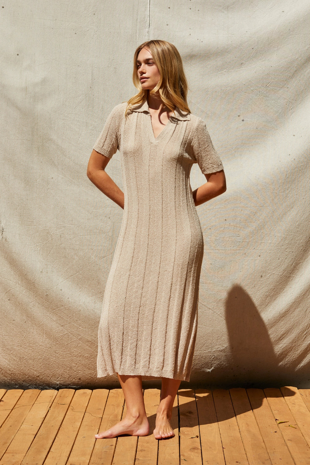 Ribbed Sweater Knit Polo Dress