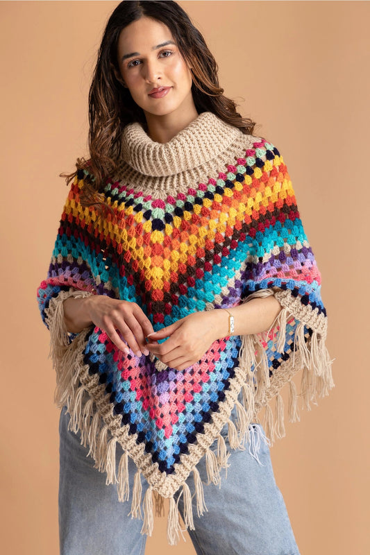 Crochet Turtleneck Poncho - Handmade