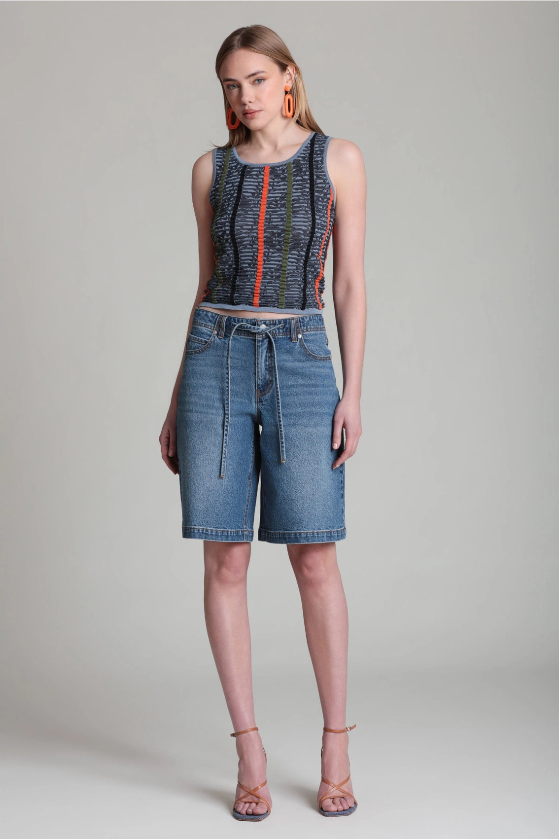 Drawstring Mid-Rise Denim Short