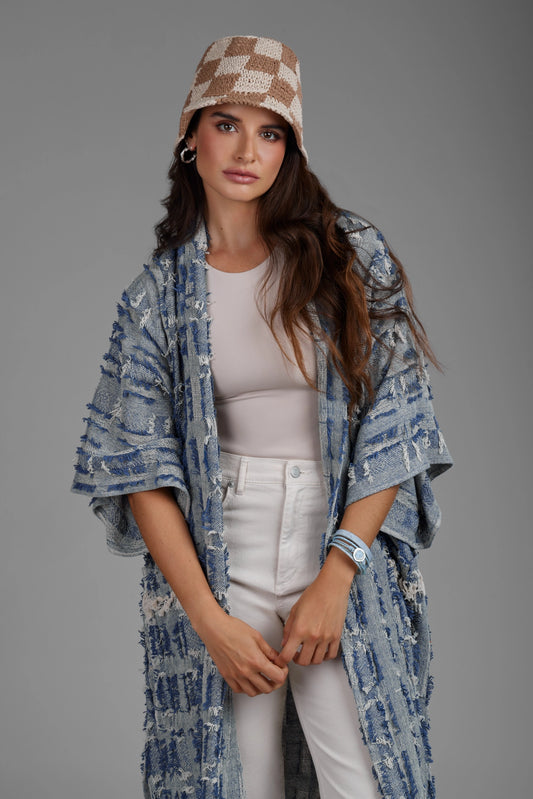 Denim Fringe Long Jacket