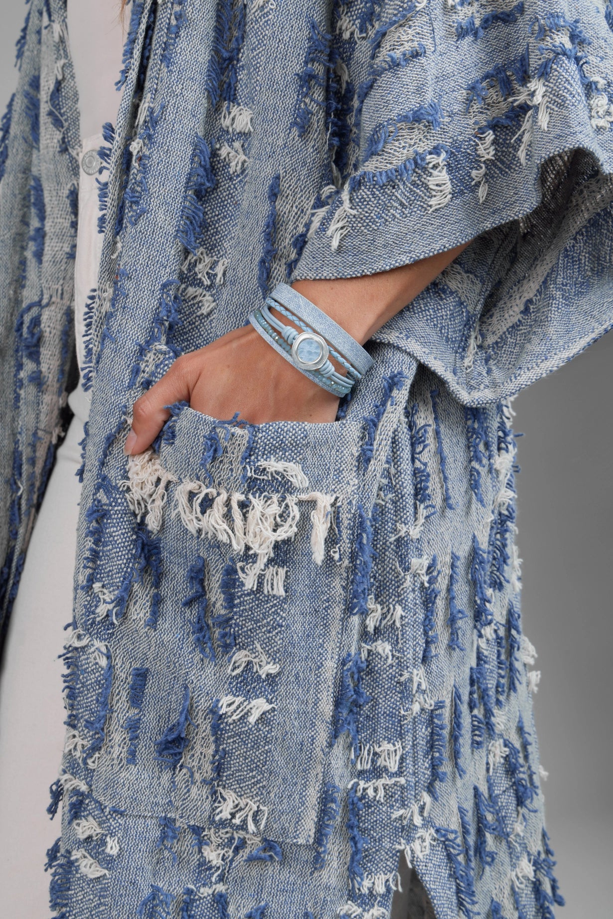 Denim Fringe Long Jacket