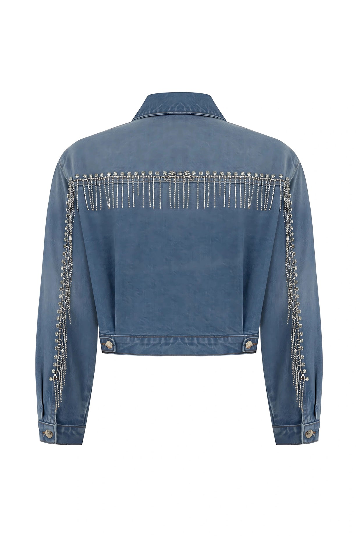 Denim Jacket with Rhinestone Embroidery Fringe