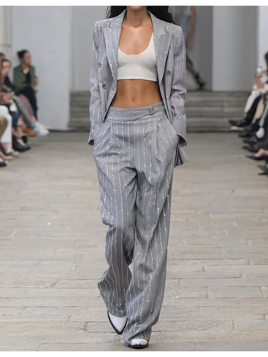 Double-Breasted Pantsuit w\Hand-Sewn Diamonds