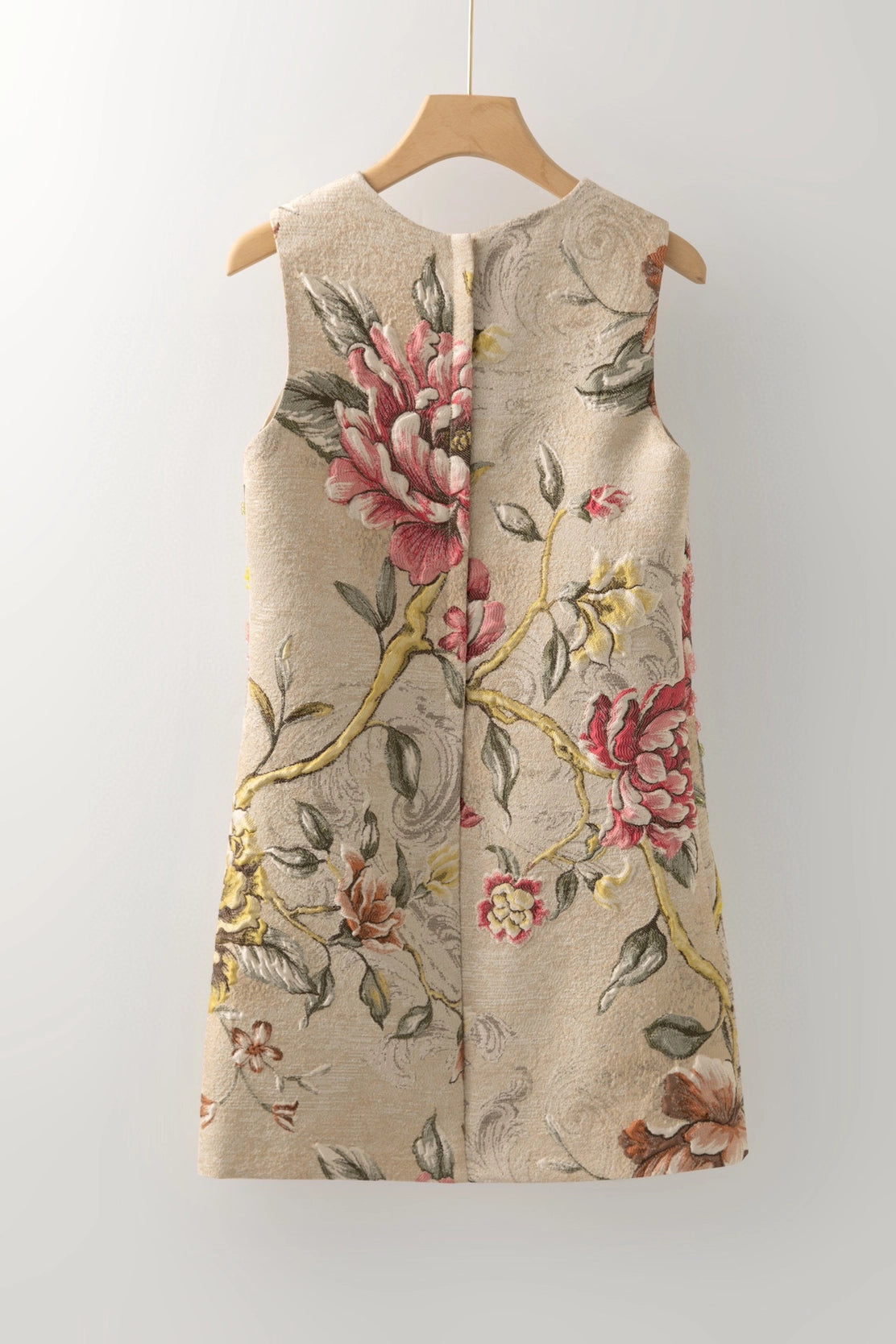 Elegant Floral Hand-Beaded Jacquard A-Line Dress