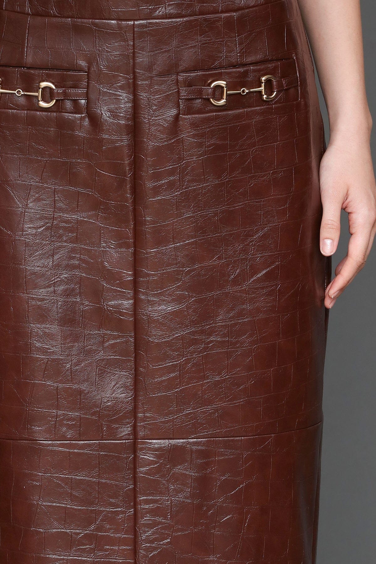 Equestrian Faux Croc Maxi Skirt
