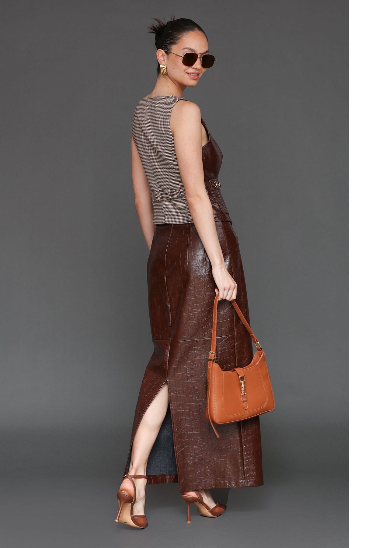 Equestrian Faux Croc Maxi Skirt