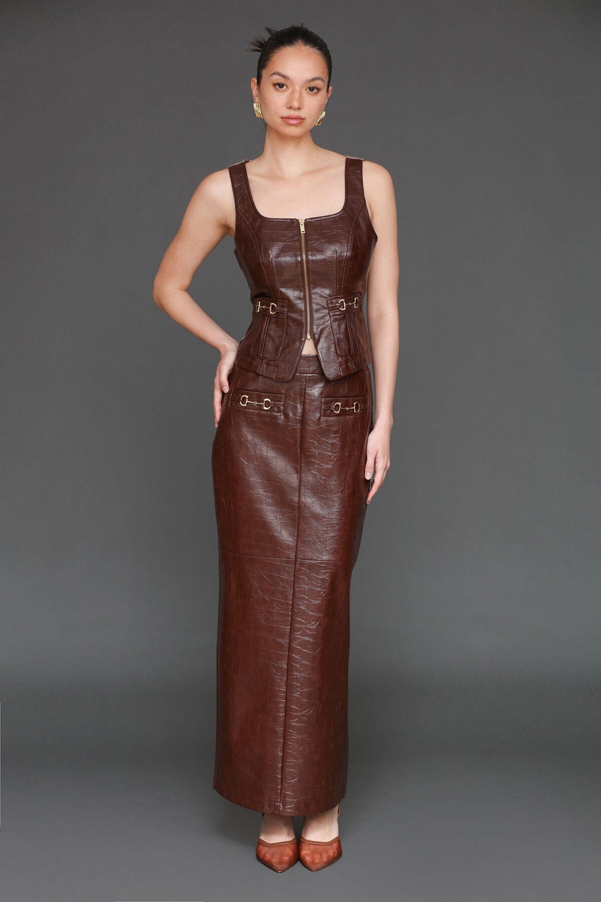 Equestrian Faux Croc Maxi Skirt