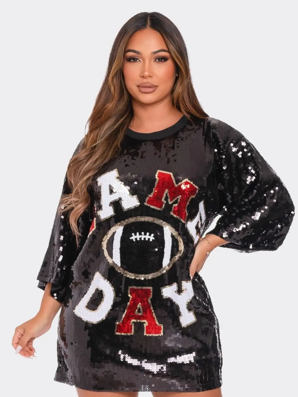 Game Day Sequin Shirt Dress