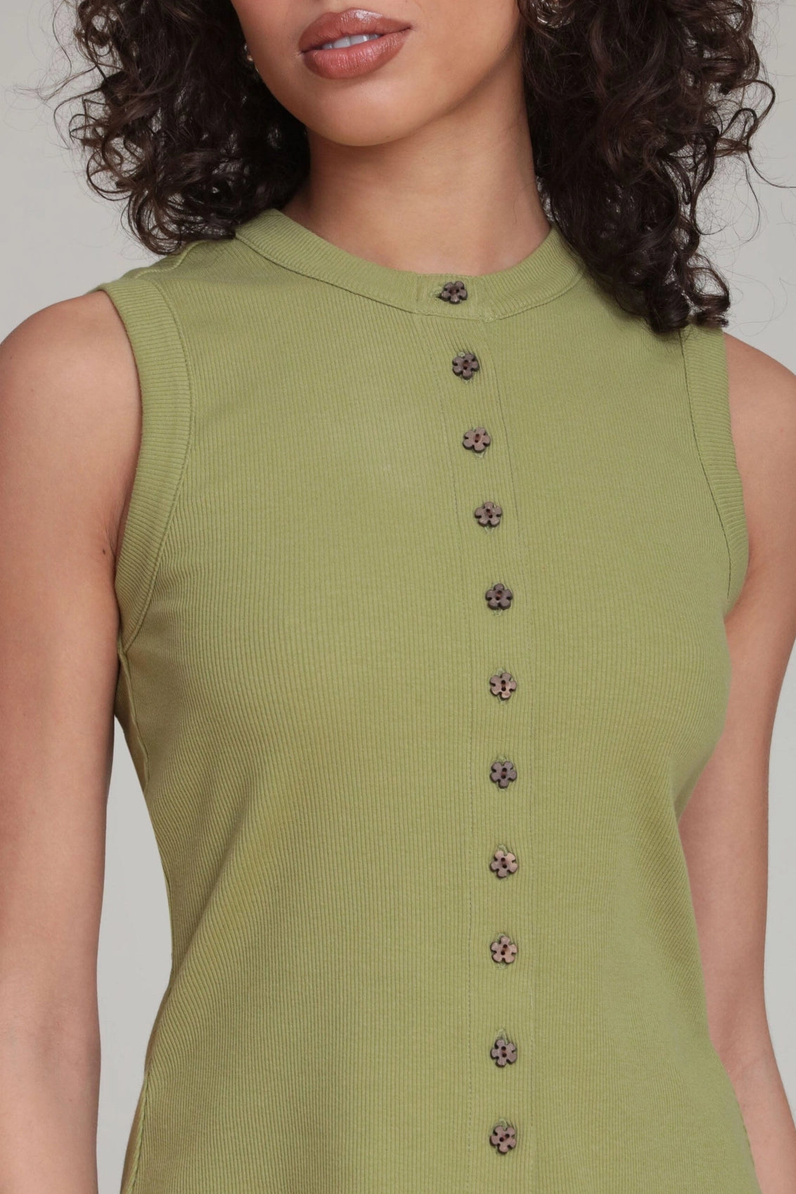 Flower Button Ribbed Cotton Tank Top