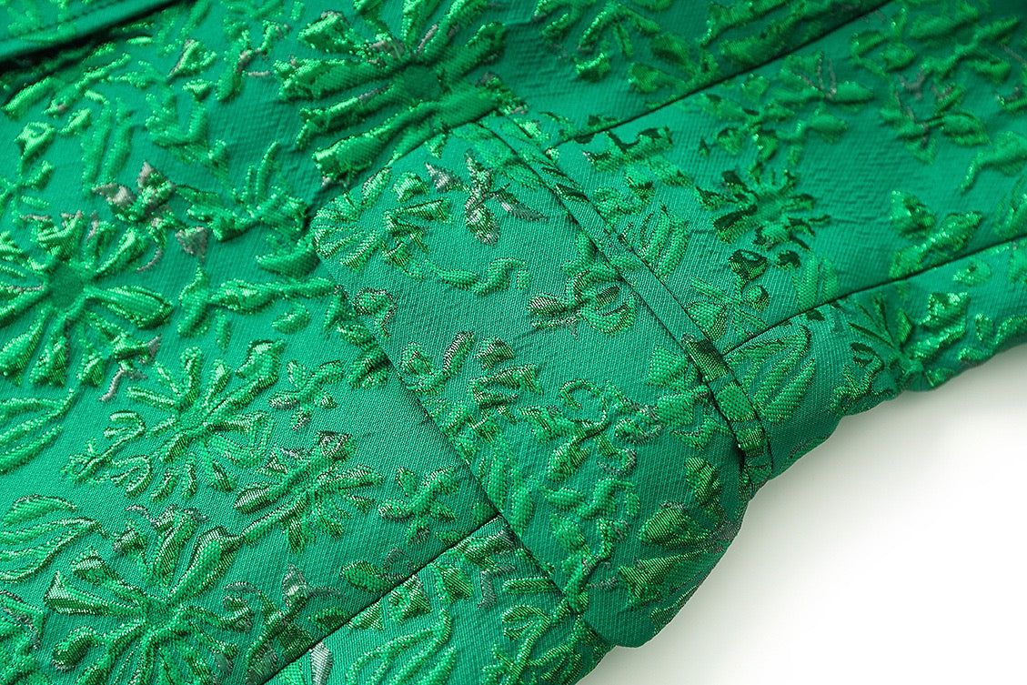 Elegant Green Jacquard Pantsuit