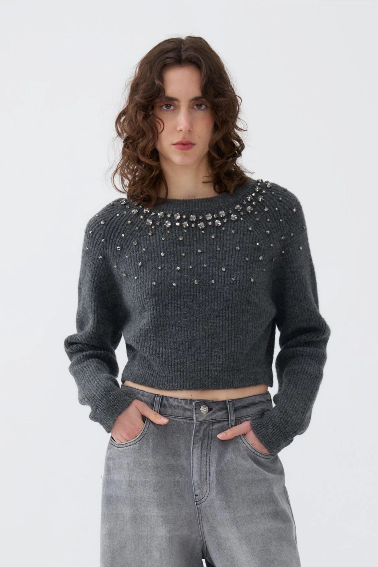 Embellished Crop Sweater