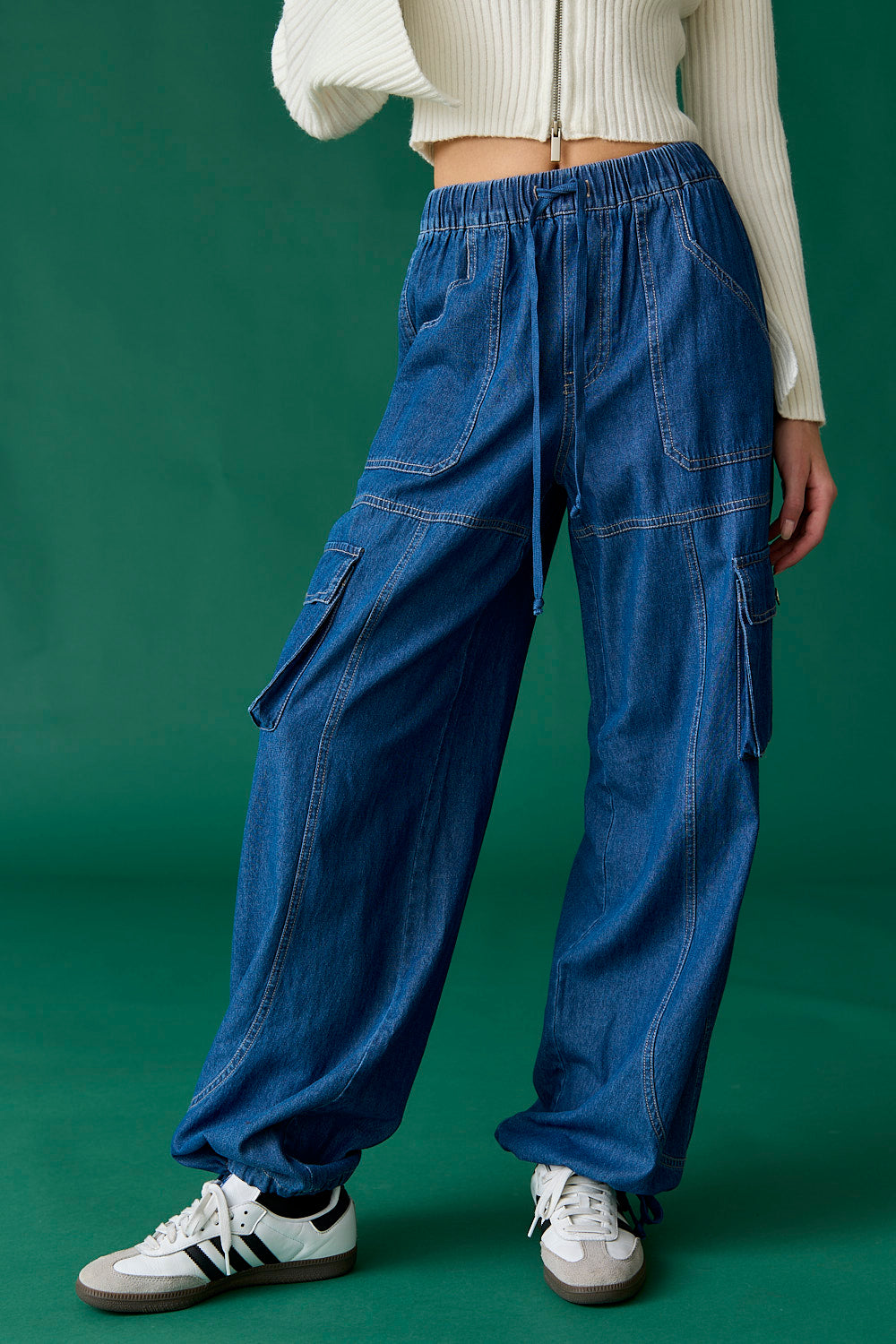 Willow Wide Leg Indigo Denim Cargo Pants