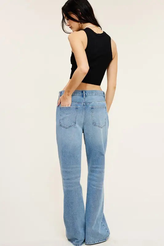 Mid Rise Wide Leg Denim Jeans