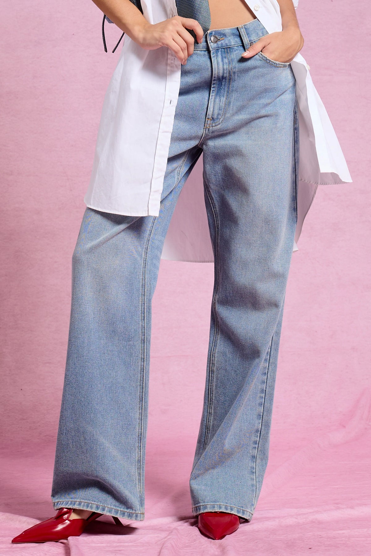 Mid Rise Wide Leg Denim Jeans
