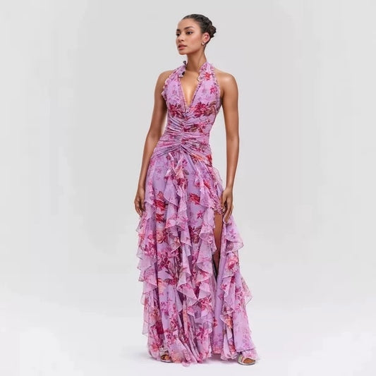 Pink Floral Ruffle Dress