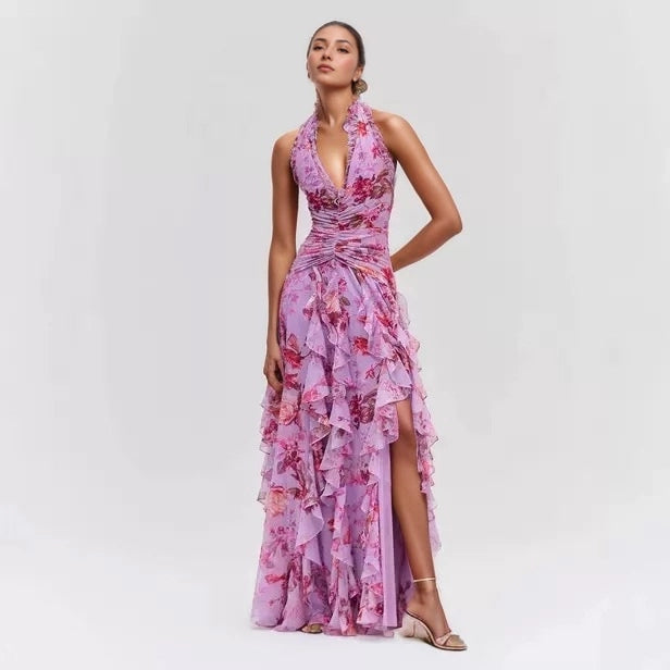 Pink Floral Ruffle Dress
